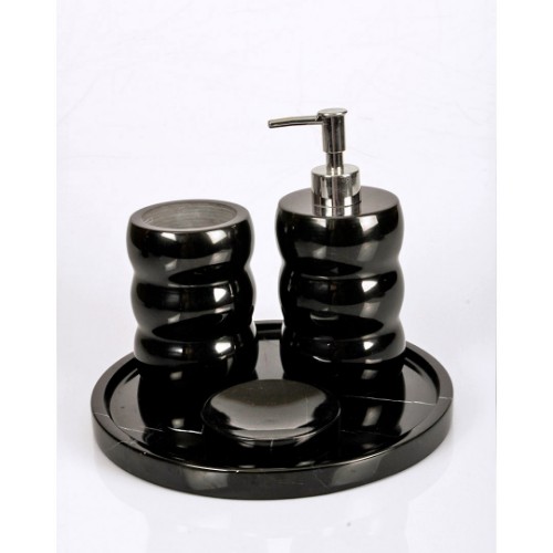 Noir Round Bathroom Accessories Set of 4 - Silver