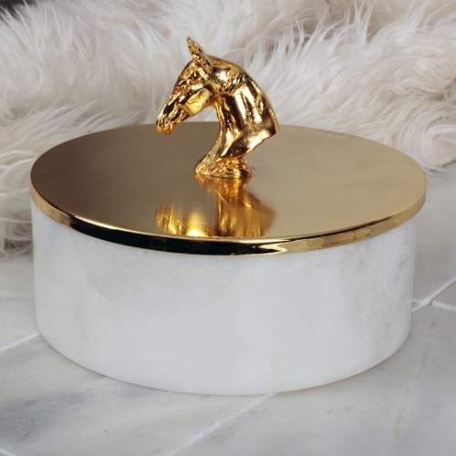 Picture of Pierre Horse White Marble Box With Lid - 23x9 cm