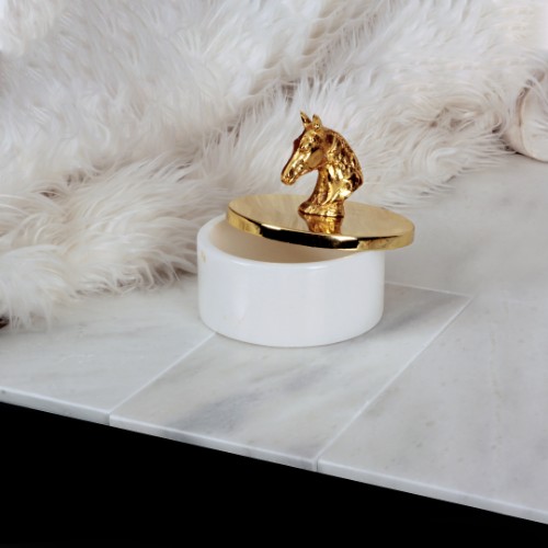 Picture of Pierre Horse White Marble Box With Lid - 15x7 cm