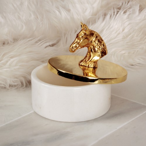 Picture of Pierre Horse White Marble Box With Lid - 17x9 cm