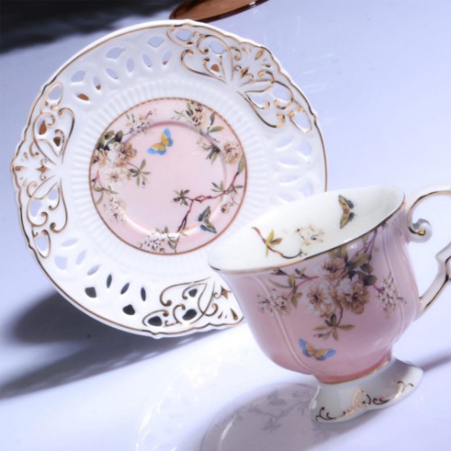 Flower Porcelain Turkish Coffee Set of 6 - Pink