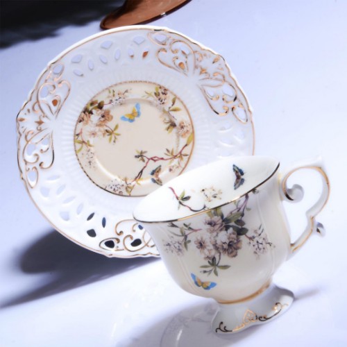 Picture of Flower Porcelain Turkish Coffee Set of 6 - Cream