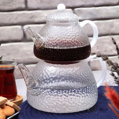 Veined Borosilicate Glass Fire Resistant Teapot Set - White