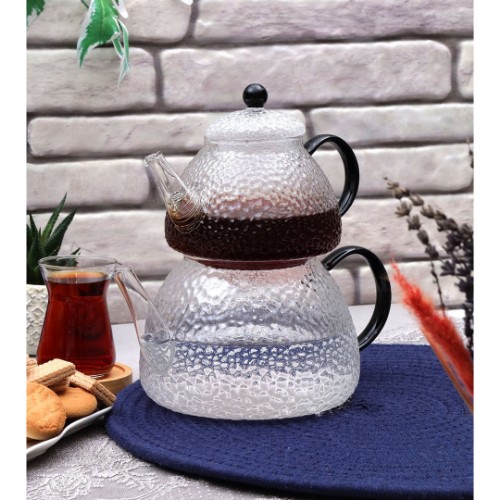 Veined Borosilicate Glass Fire Resistant Teapot Set - Black