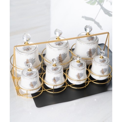 Picture of Sunwer Metal Covering Porcelain Spice Set of 8 - Grey