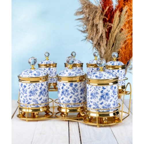 Picture of Ethnic Metal Covering Porcelain Spice Set of 8 