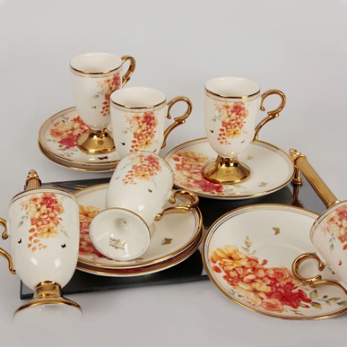 Picture of Freya Chrysanthemum Porcelain Turkish Coffee Set of 6