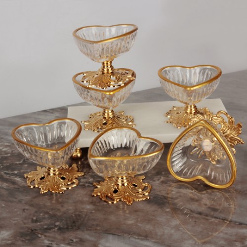 Picture of Heart Round Footed Glass Turkish Delight Bowl Set of 6