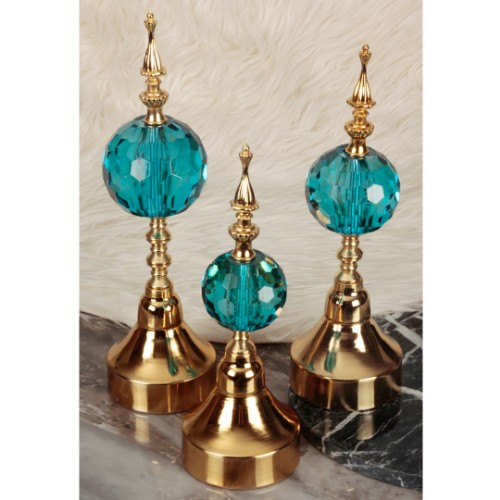 Picture of Globe Gold Decorative Sphere Set of 3 - Light Blue