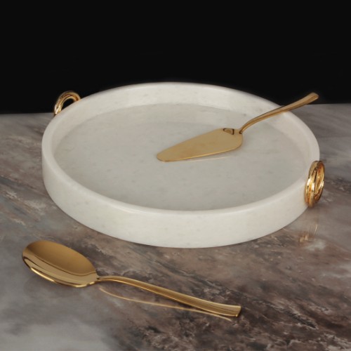 Picture of Ring White Marble Plain Serving Plate Big Size - Gold