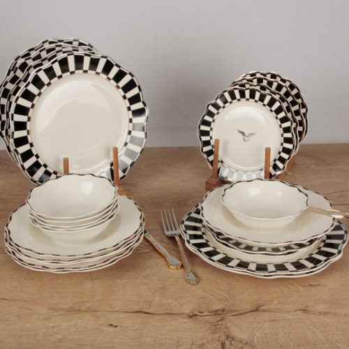 Picture of Black Time 24 Pieces Porcelain Dinnerware Set
