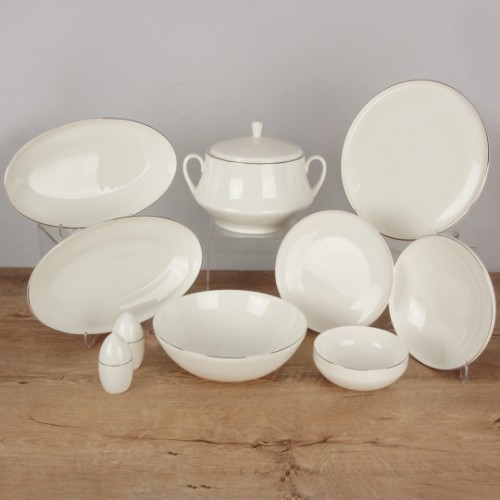 Silver Thin 55 Pieces Porcelain Dinnerware Set