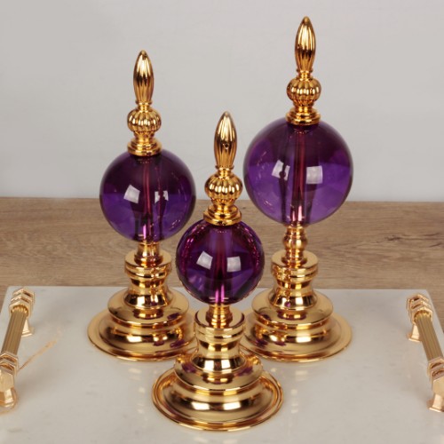 Globe Gold Decorative Sphere Set of 3 - Purple