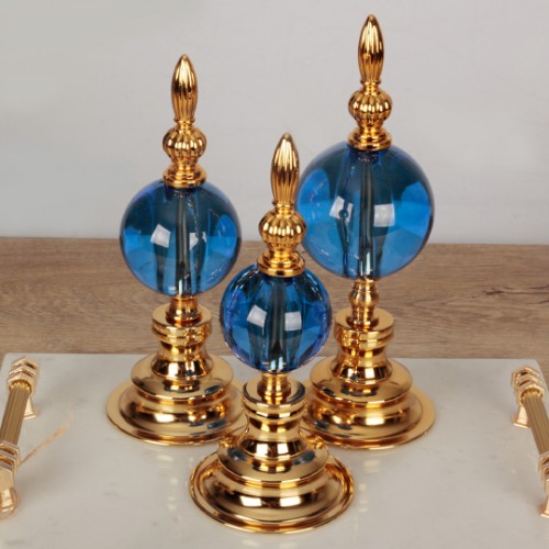 Picture of Globe Gold Decorative Sphere Set of 3 - Blue