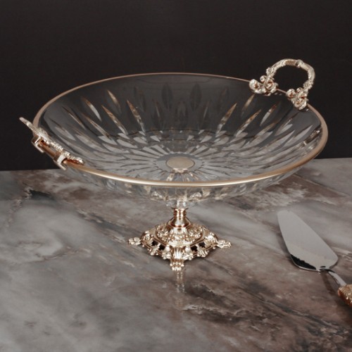 Picture of Arya Footed Glass Salad Bowl with Handle - Silver