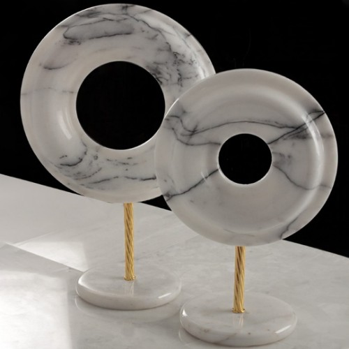 Picture of Bright White Marble Circle Decor Set of 2 - Gold