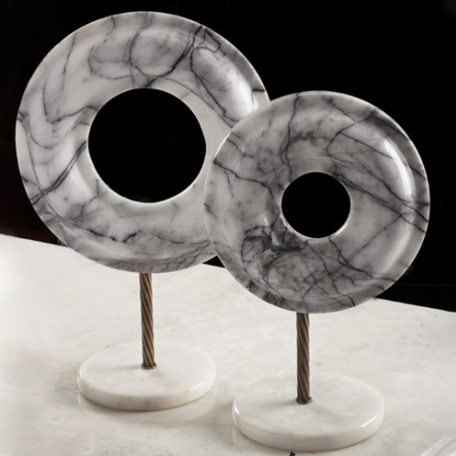 Picture of Bright White Marble Circle Decor Set of 2 - Aging