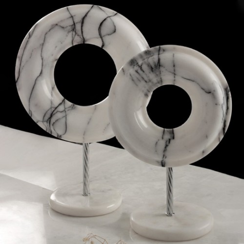 Picture of Bright White Marble Circle Decor Set of 2 - Silver