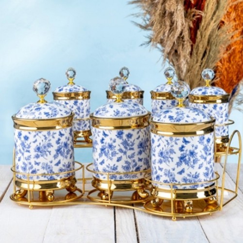 Picture of Ethnic Metal Covering Porcelain Spice Set of 8 