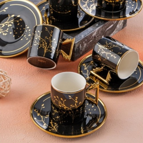 Picture of Meira Porcelain Turkish Coffee Set of 6 - Black