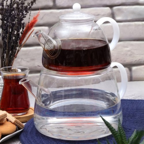 Picture of Hyaline Borosilicate Glass Fire Resistant Teapot Set - White