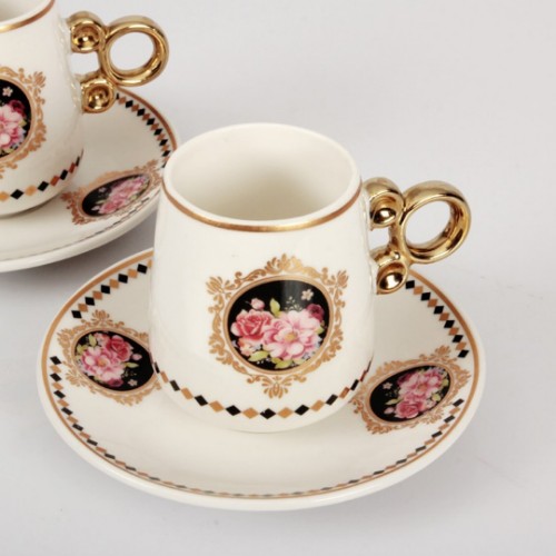 Picture of Ethnic Porcelain Turkish Coffee Set of 6 - Black Rose