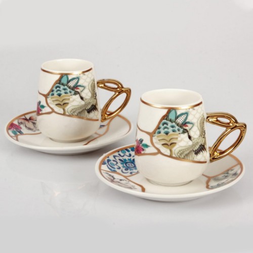 Picture of Ethnic Porcelain Turkish Coffee Set of 6 - Stork