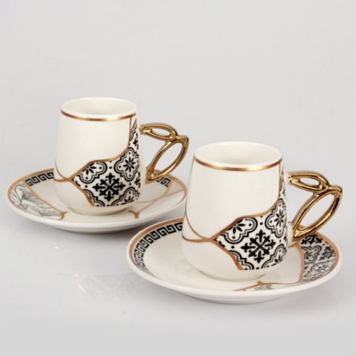 Picture of Ethnic Porcelain Turkish Coffee Set of 6 - Black