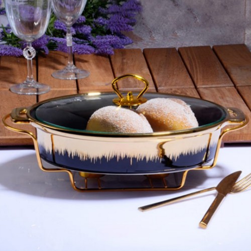 Picture of Flame Porcelain Oval Ovenware and Serving Plate 32cm - Black Gold