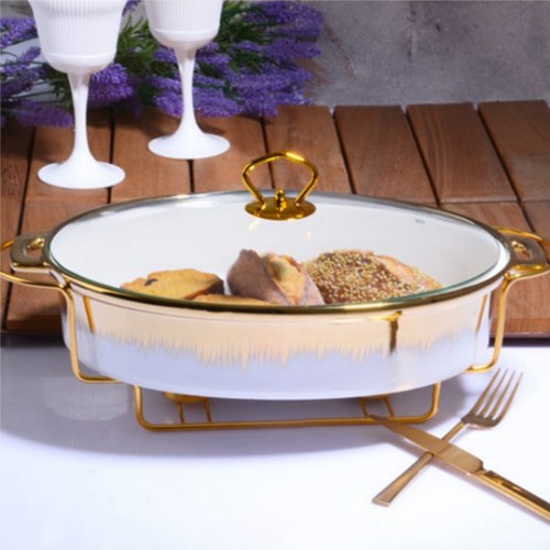 Picture of Flame Porcelain Oval Ovenware and Serving Plate 37cm - White Gold