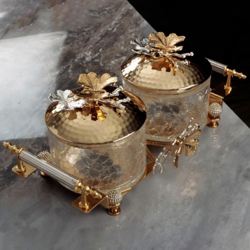 Picture of Butterfly Cracked Glass Serving Bowl Set of 2 with Tray 
