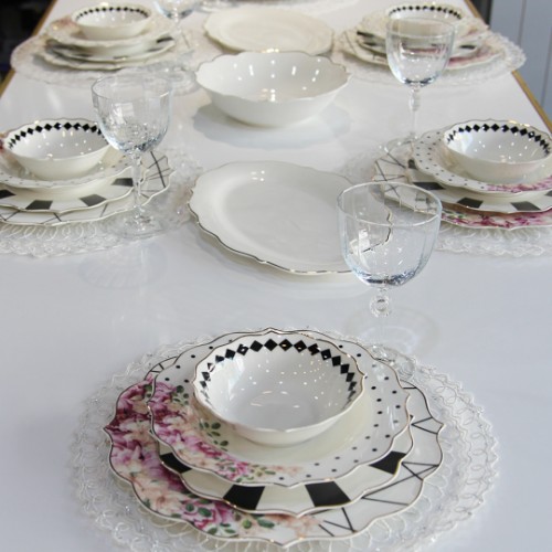 Picture of Pink More Blade 51 Pieces Porcelain Dinnerware Set