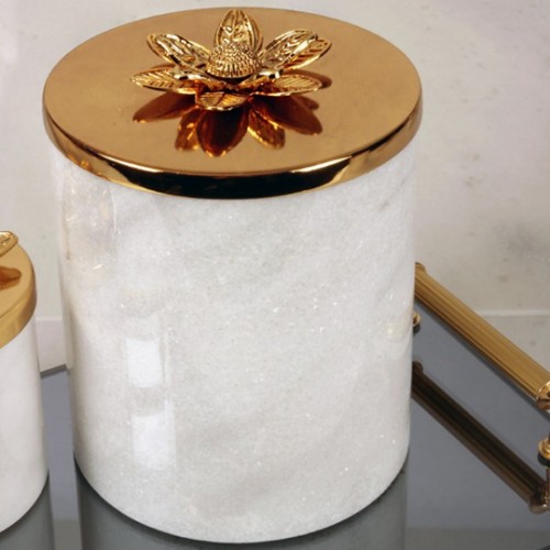 Resim Pierre Lotus Beyaz Mermer Kapaklı Kutu - 12x15 cm