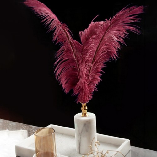 Quarry Marble Cylinder Feather Accessory - Burgundy