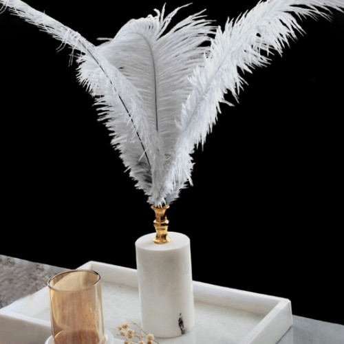 Quarry Marble Cylinder Feather Accessory - Grey