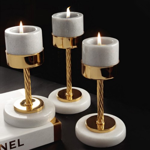 Picture of Quarry White Marble Candle Holder Set of 3 - Gold