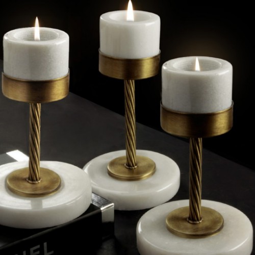 Picture of Quarry White Marble Candle Holder Set of 3 - Bronze