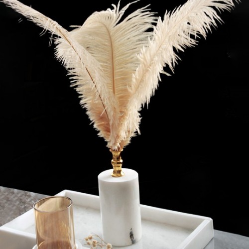 Quarry Marble Cylinder Feather Accessory - Cream