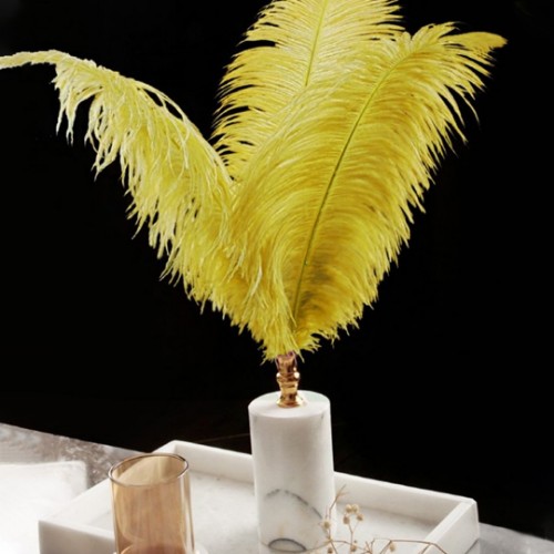 Quarry Marble Cylinder Feather Accessory - Yellow